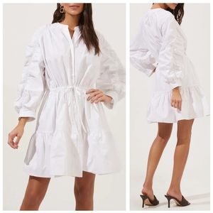 ASTR the Label Ruched Cotton Summer Shirt Dress in White Size XL NWOT